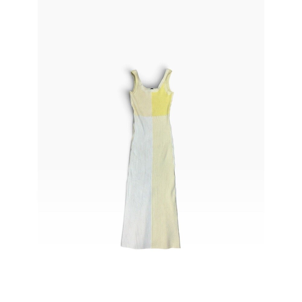 Lulus Yellow/White Colorblock Ribbed Knit Maxi Dress Size L